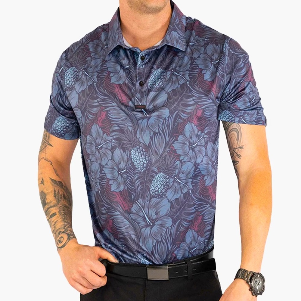 F. king golf tee polo mens sz XL, pineapple, pina express style